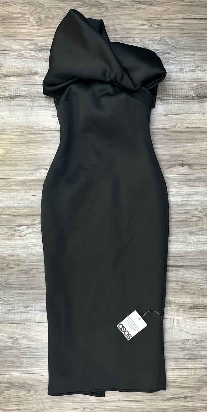 ASOS Design Petite Black Bow Strapless Midi Bodycon Dress Womens Size 6 Petite
